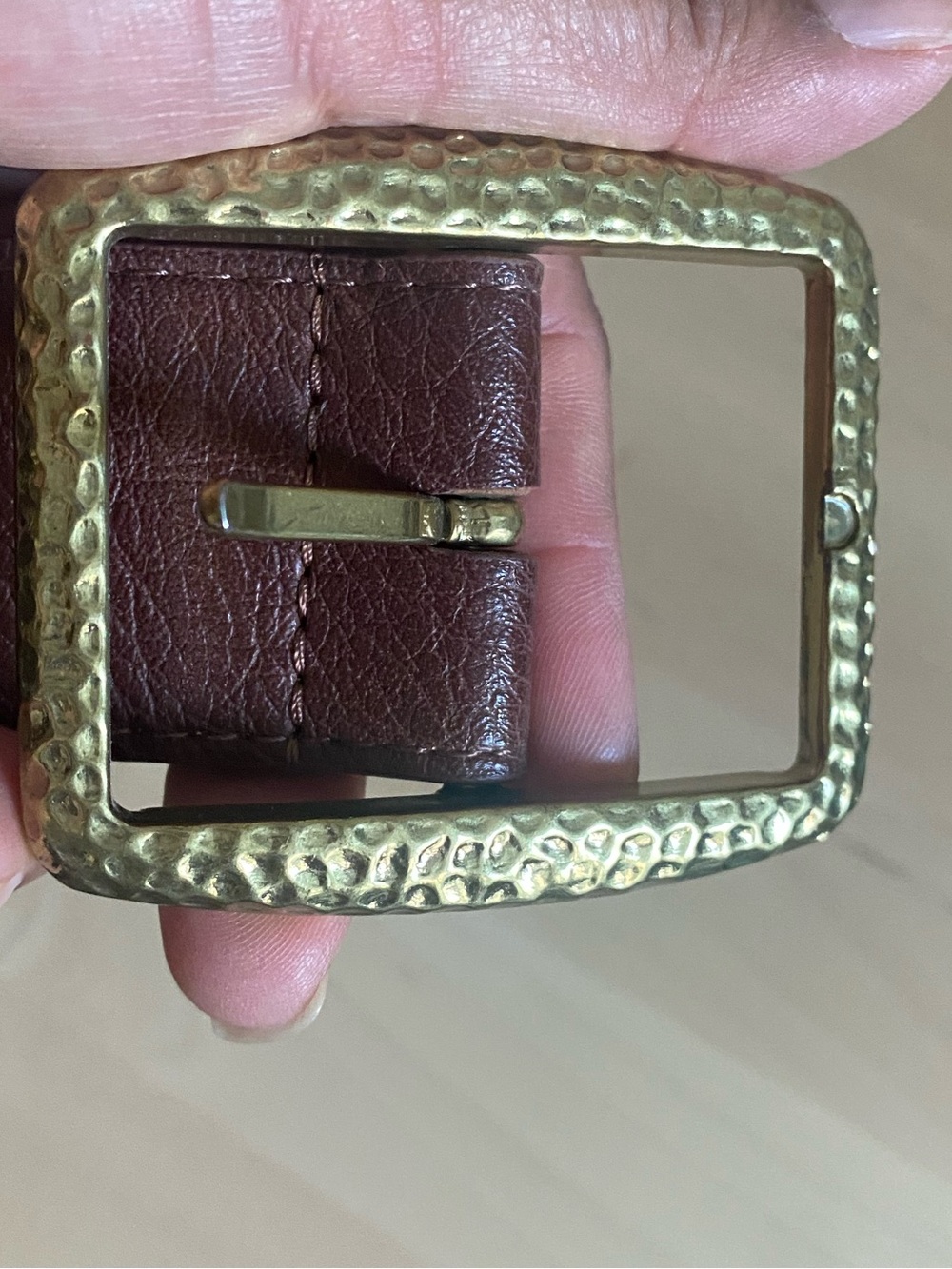 Brown Leather women’s Belt with Hammered Gold Buckle